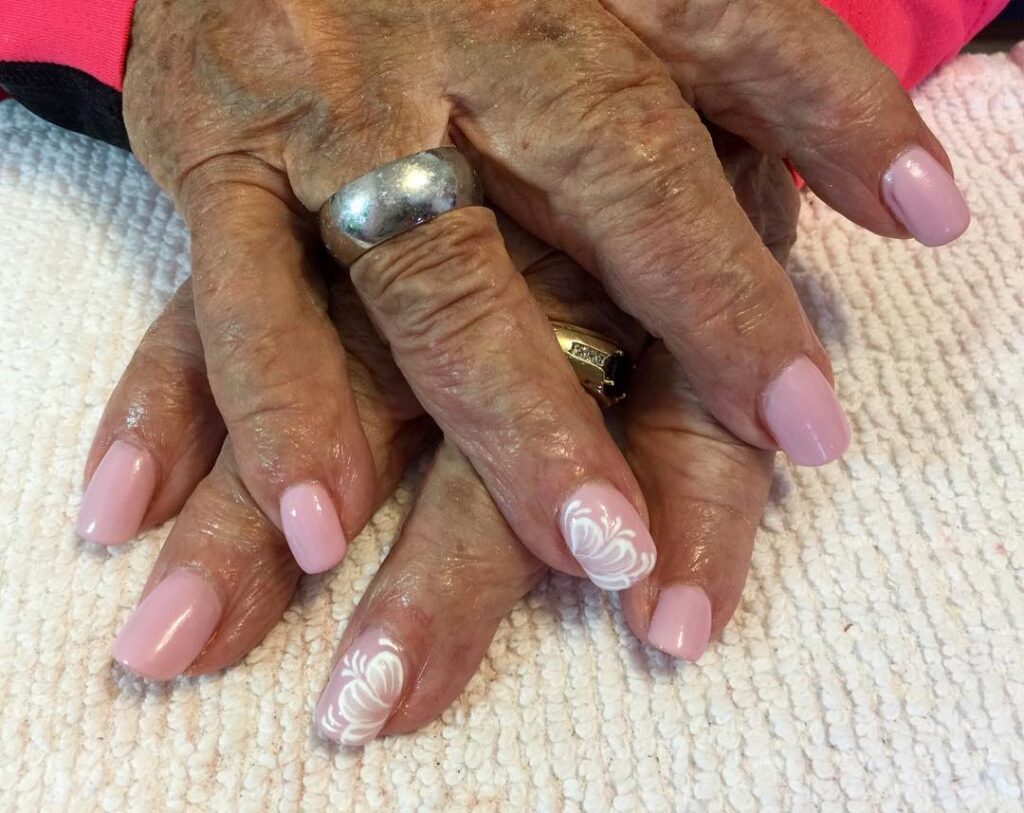 Gel Flowered Pink Nails