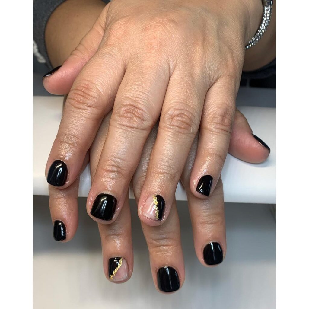 Gold Foil Black Nails