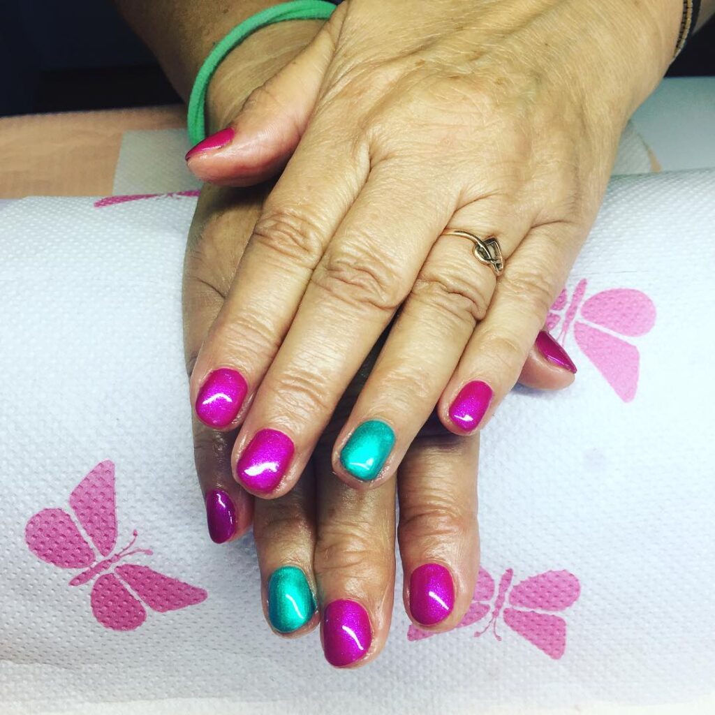 Shimmery Pink Blue Nails