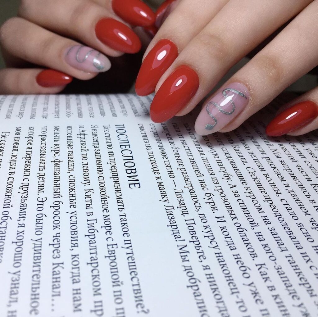 Silver Swirl With Red Nails