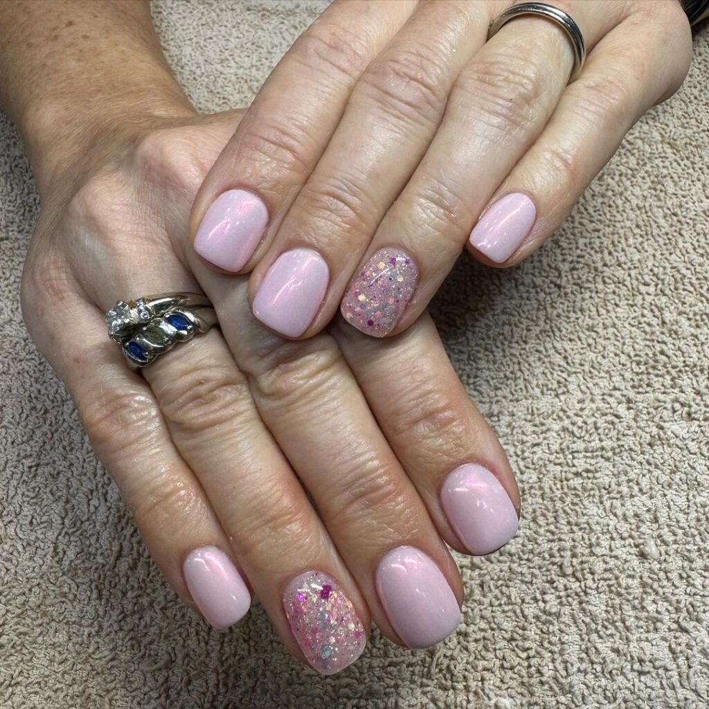 Tea Pink Crystal Nails