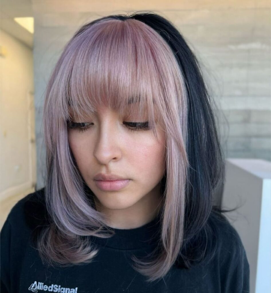 Pink Fringe Korean Haircut With Bangs