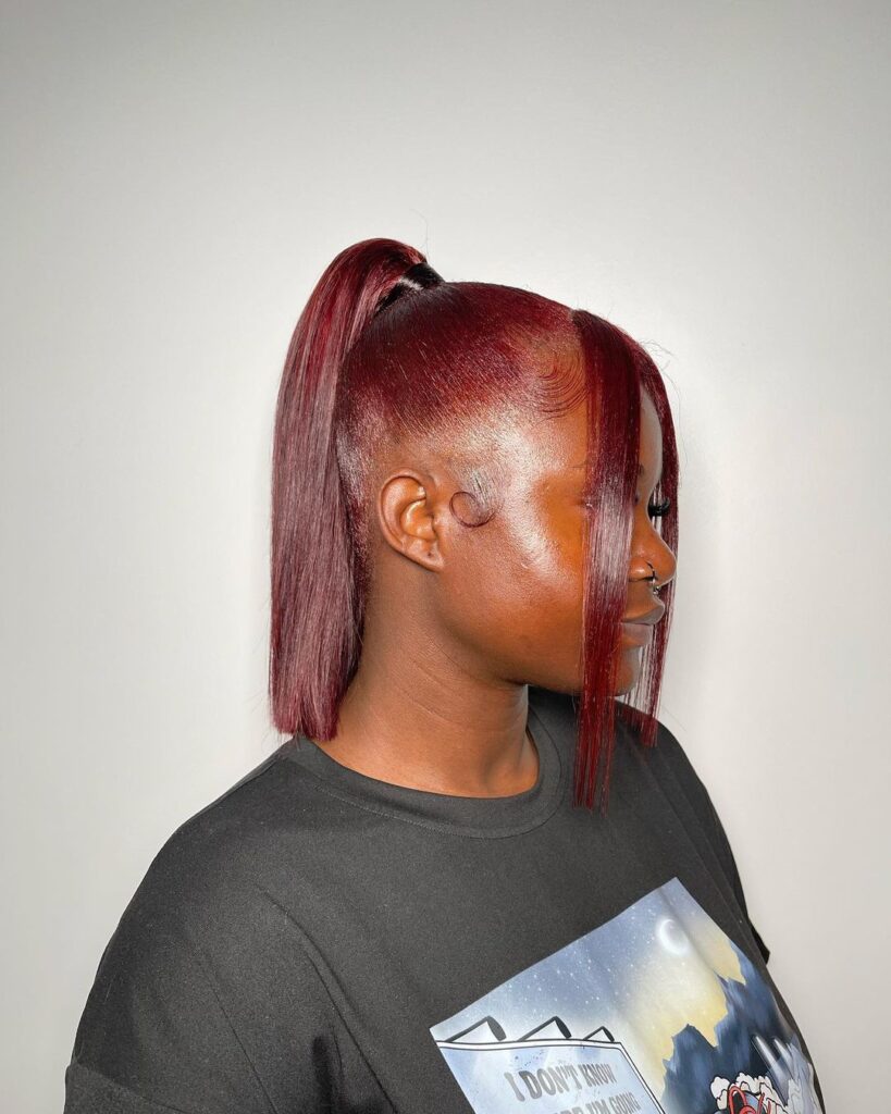 Red Blunt Cut Prom Ponytail