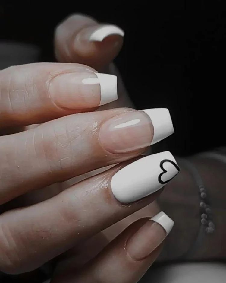 Long tapered nails with white tips