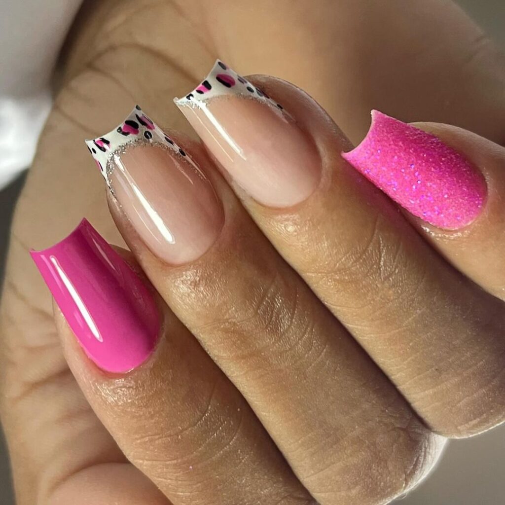 Pink Barbie-inspired square nails for prom