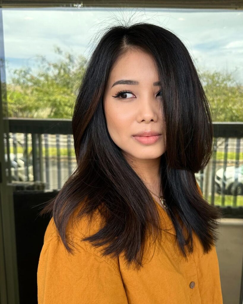 Brown hair with lighter painted highlights