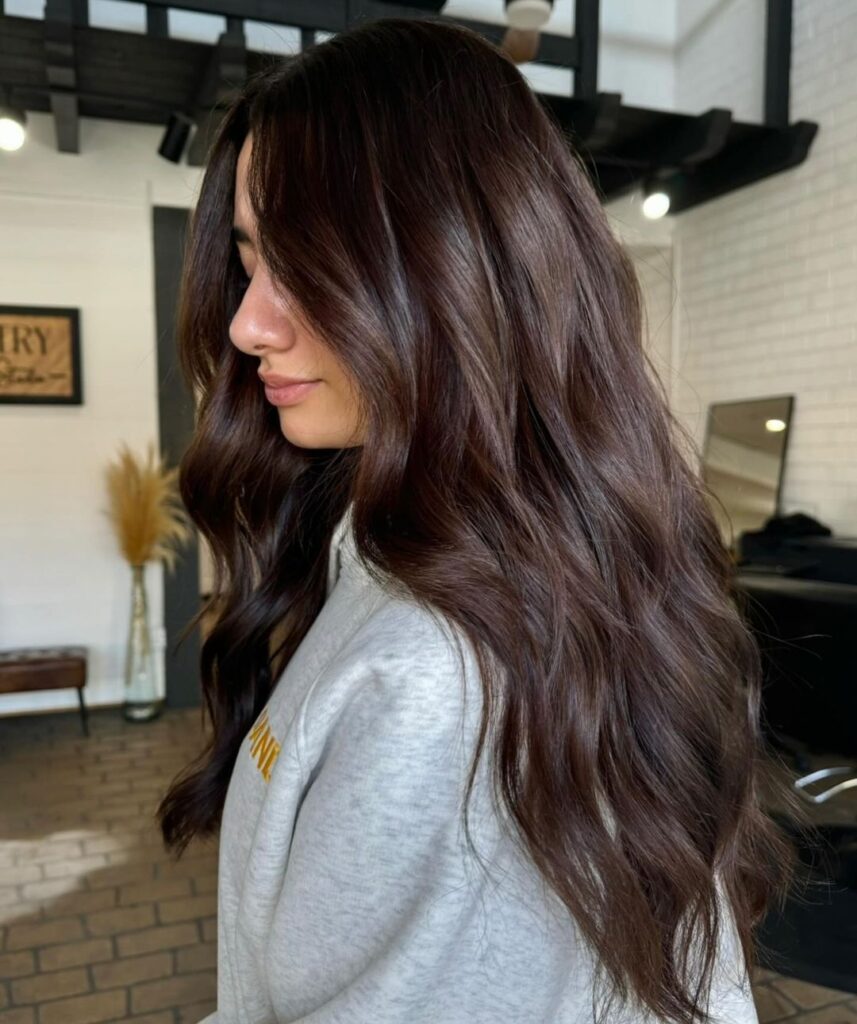 Long wavy hair in deep brown