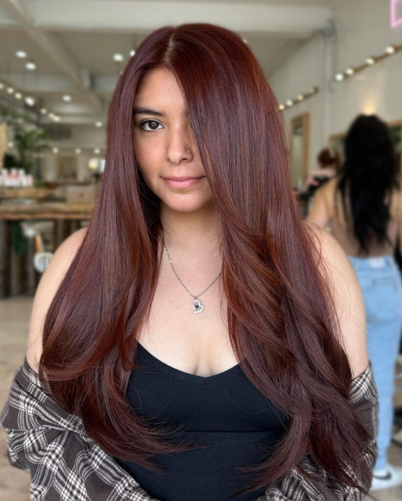 Brown hair with coppery highlights