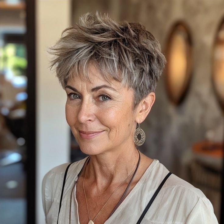 Mature woman with short tousled shag