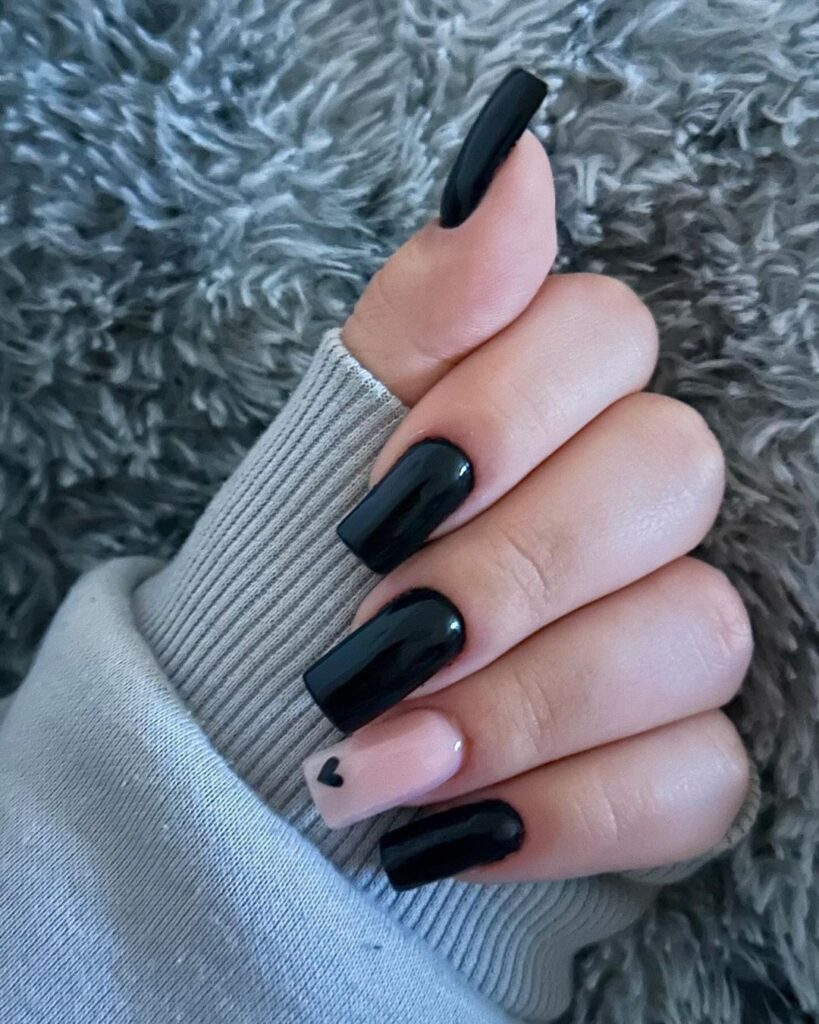 Black square nails with cute accents