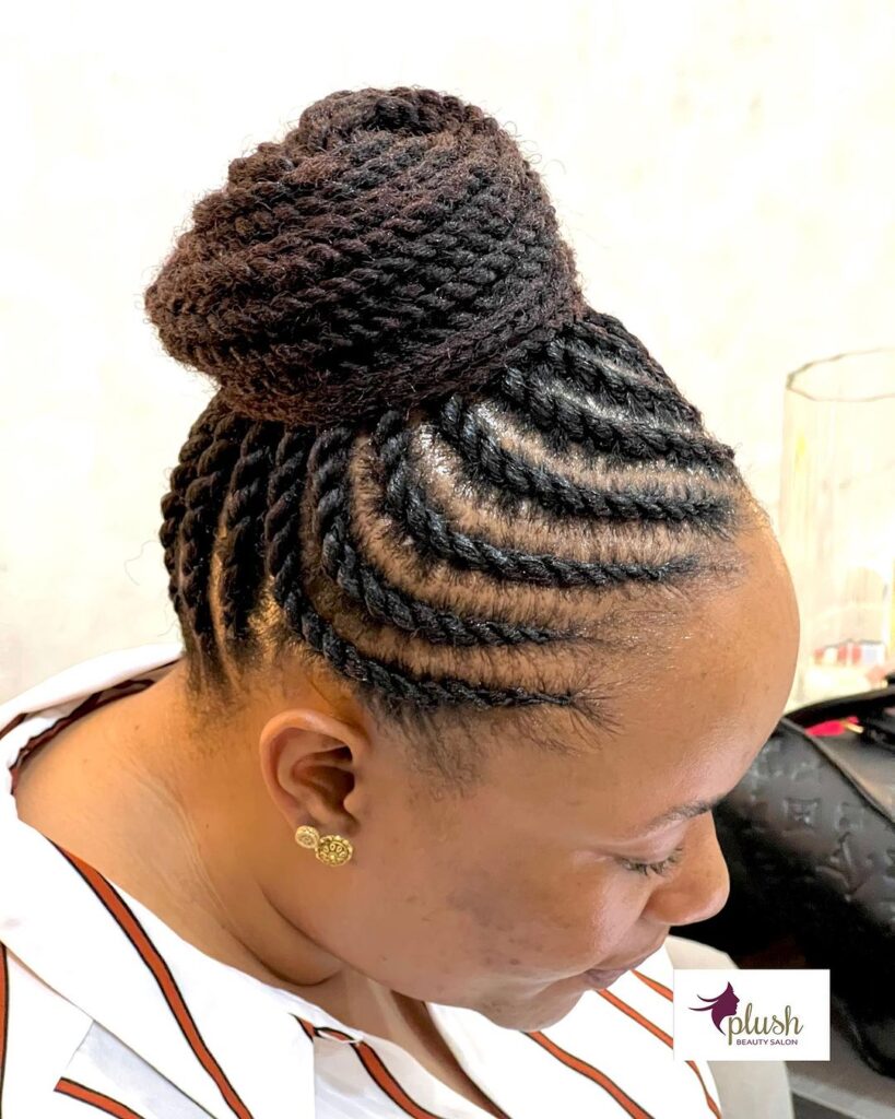 Twisted flat bun box braid wedding