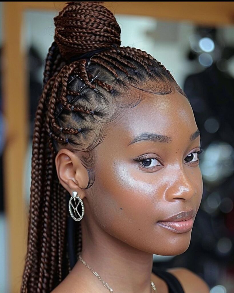 Elegant half-up half-down box braids wedding hairstyle