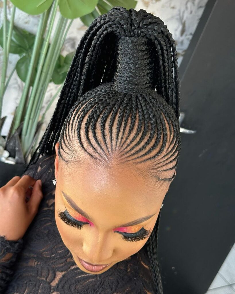 Chic high ponytail wedding box braids hairstyle