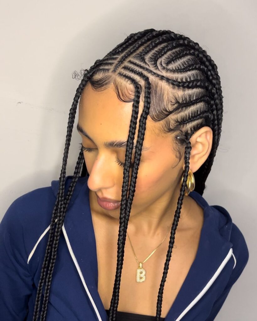 Striking large jumbo box braids wedding hairstyle