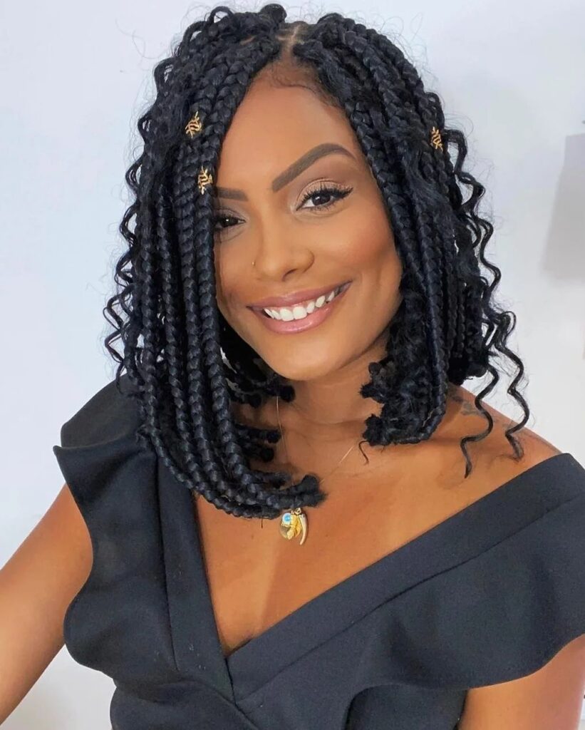 Shoulder-length box braids, wedding-ready bob