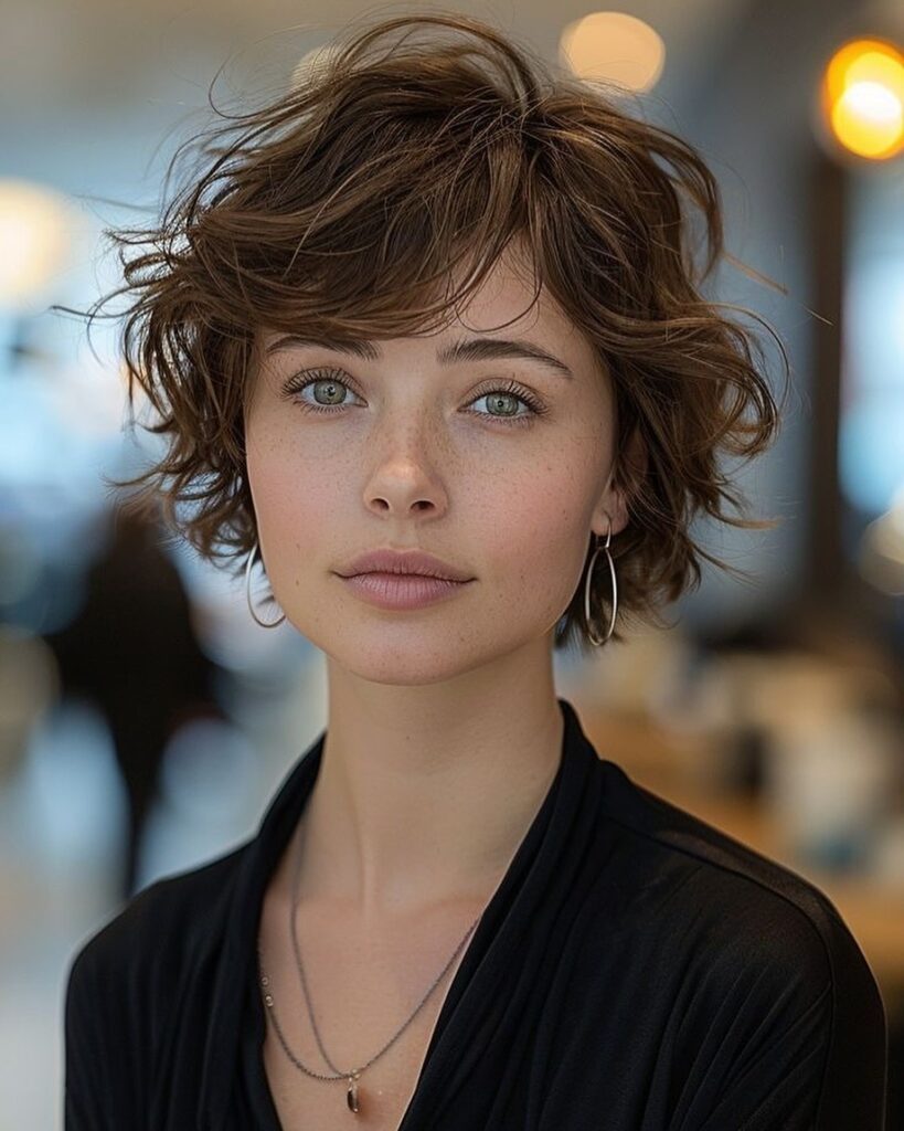 Short curly pixie, messy summer style