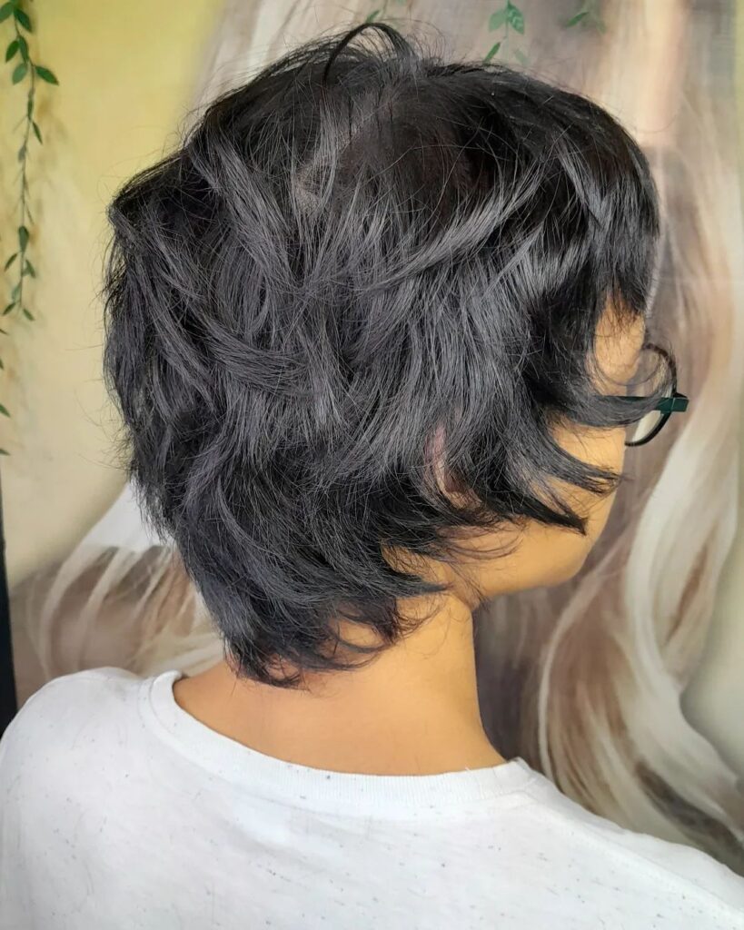 Very short textured cut, glasses-friendly style