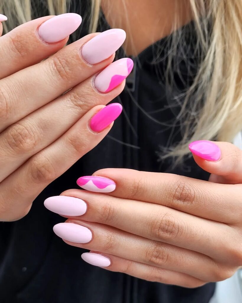 Almond-shaped nails in pink and white