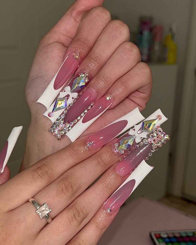 Elegant French tip nails for prom