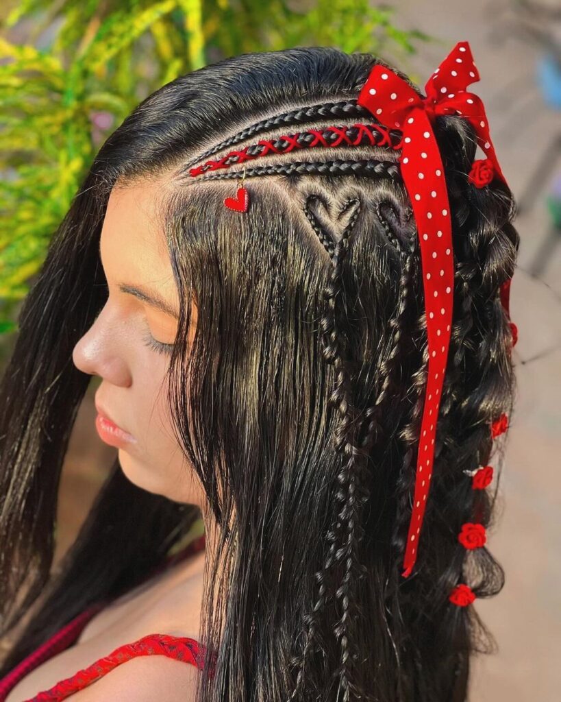 Box braids decorated with ribbons, bridal