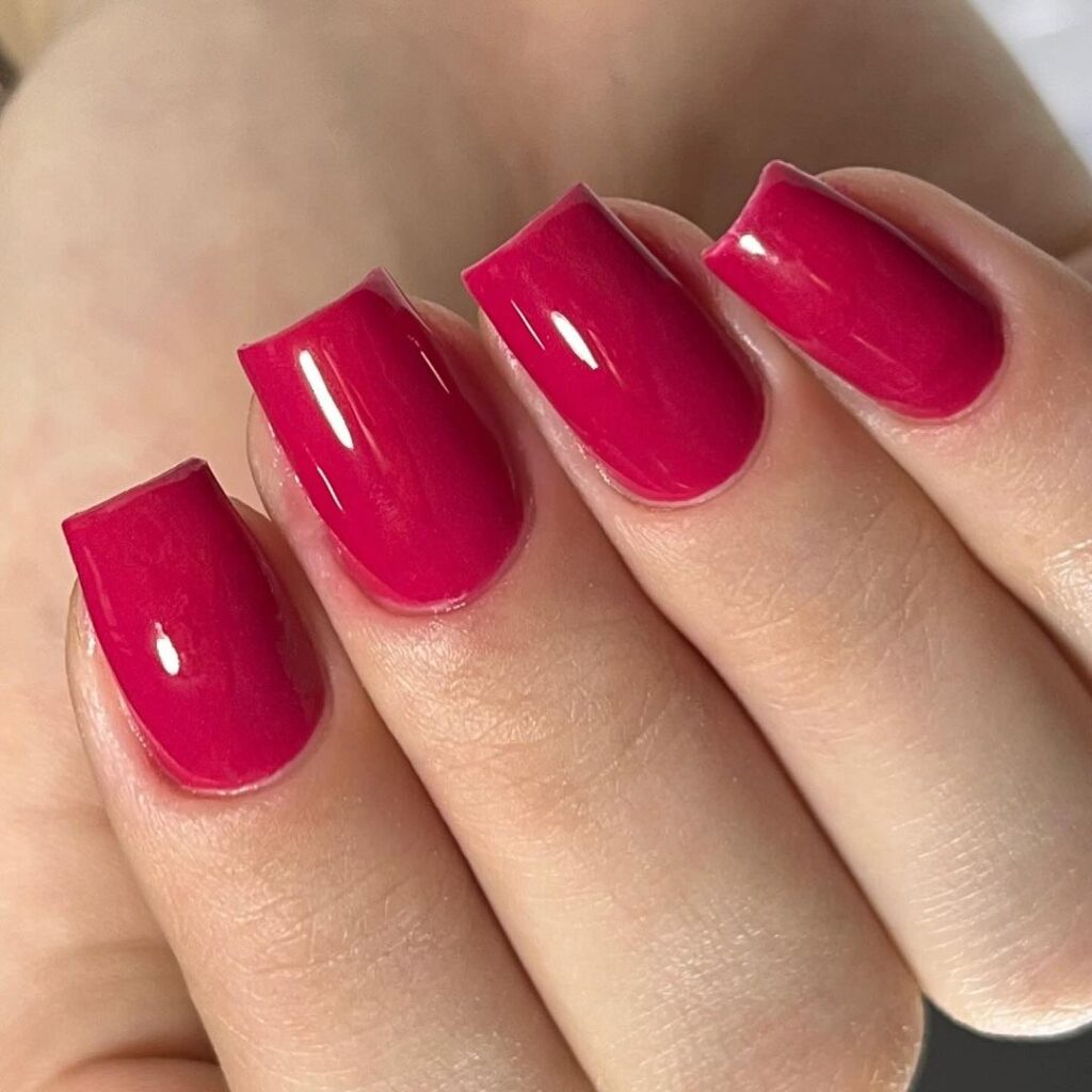 Deep ruby pink square nails