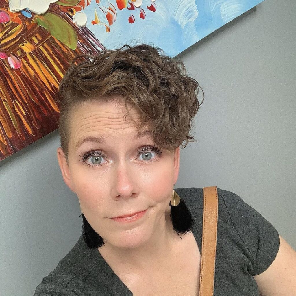 Asymmetrical curly pixie, summer-ready style