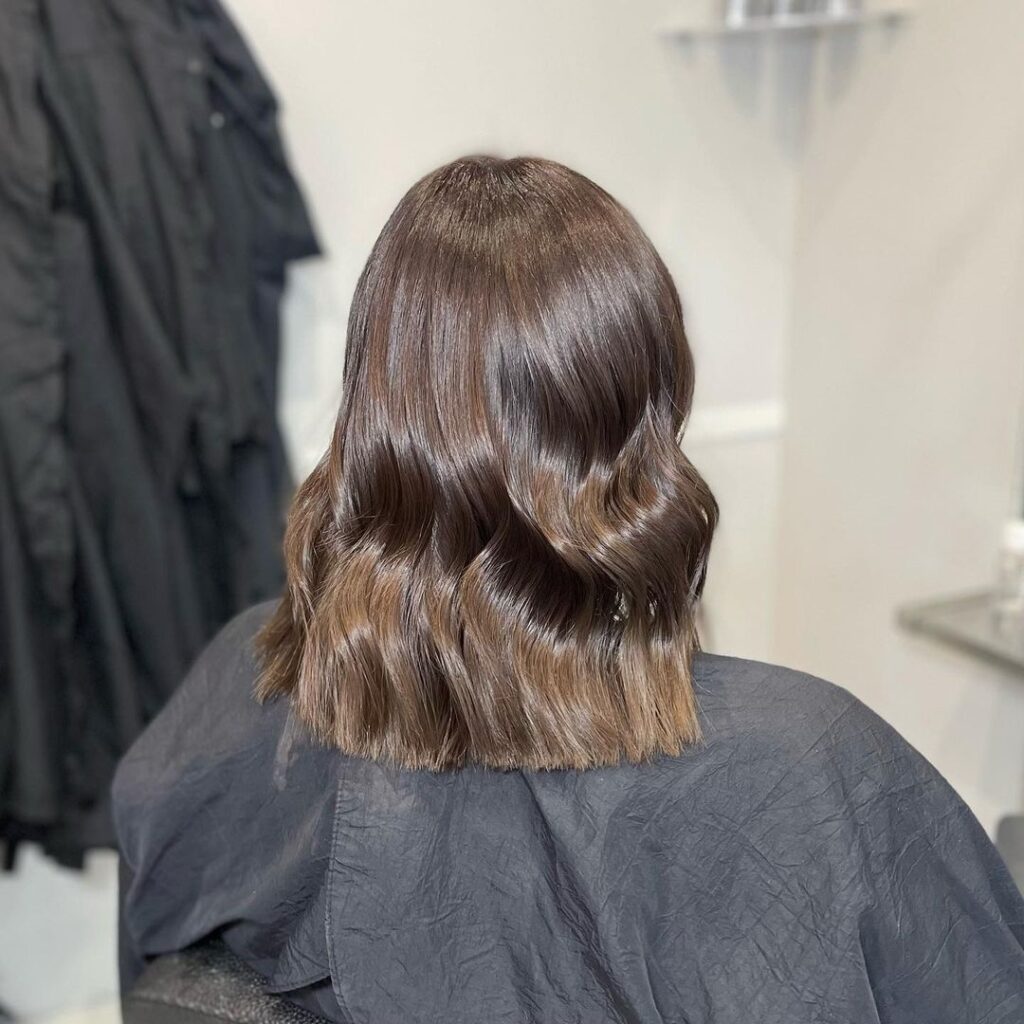 Shiny mocha brown hair with silky texture