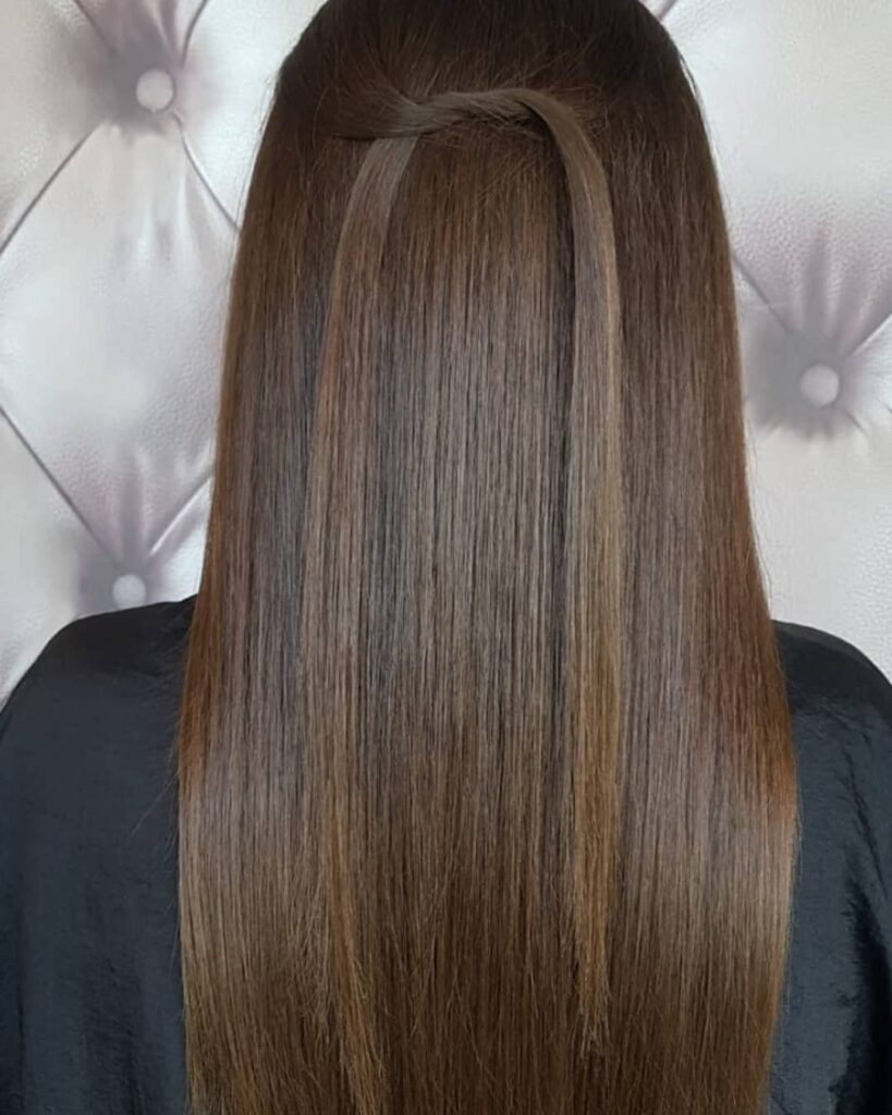 Straight, shiny natural brown hair