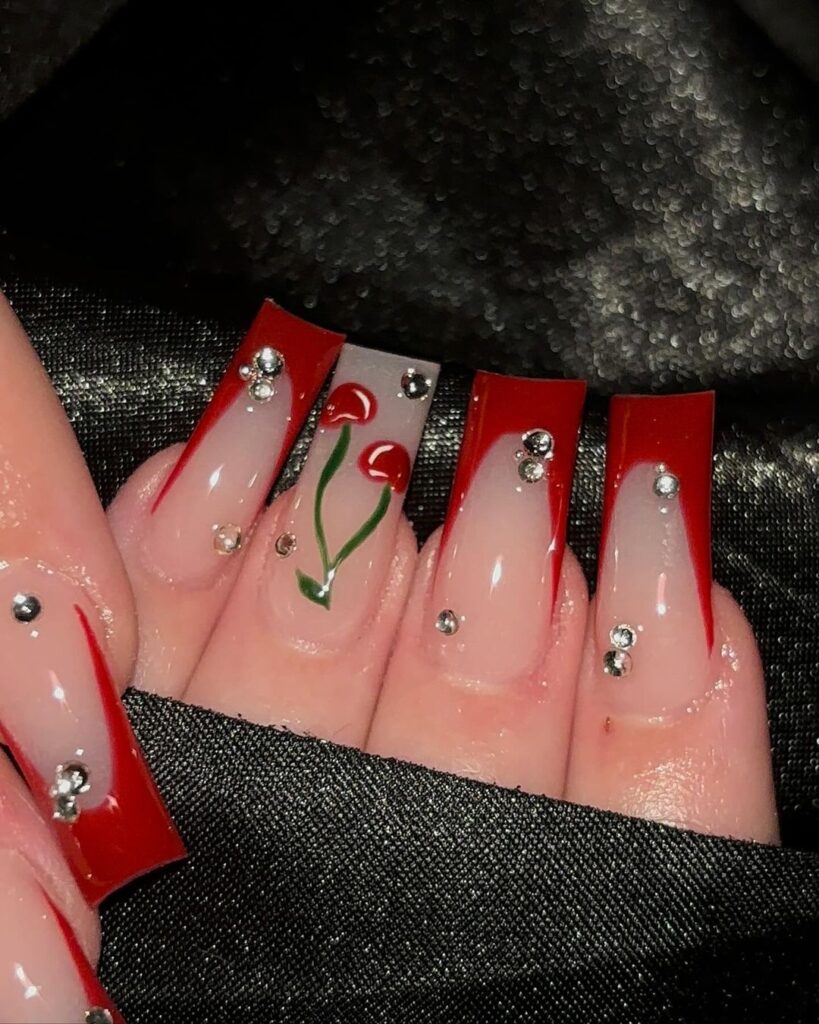 Light cherry square nails for prom