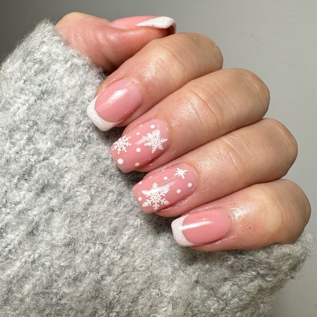 Square nails with intricate snowflake patterns design