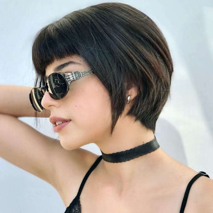 Smooth straight bob with glasses