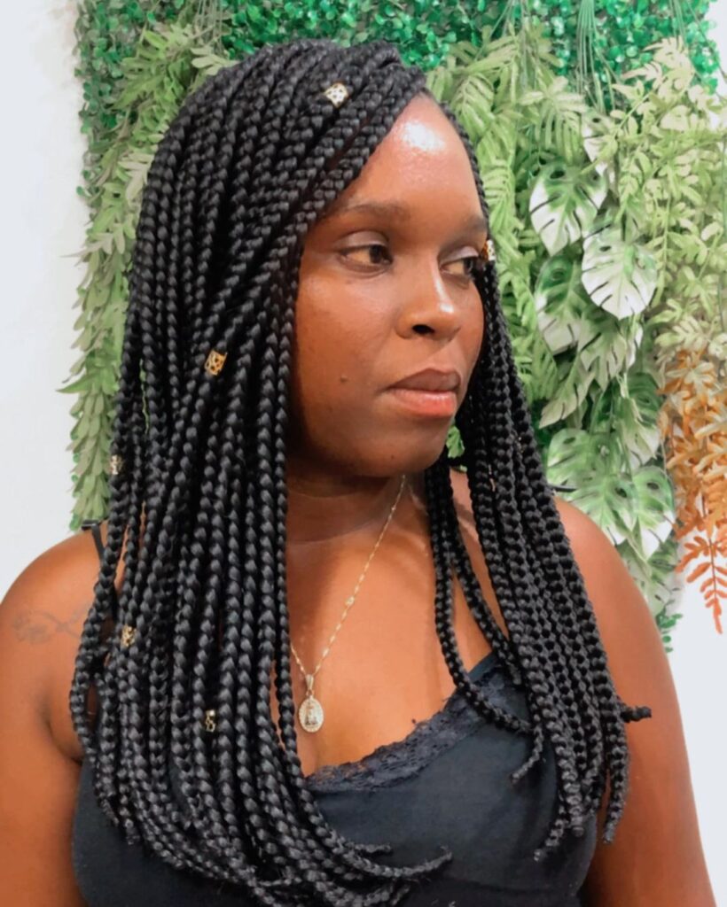 Chunky box braids with Fulani-inspired details