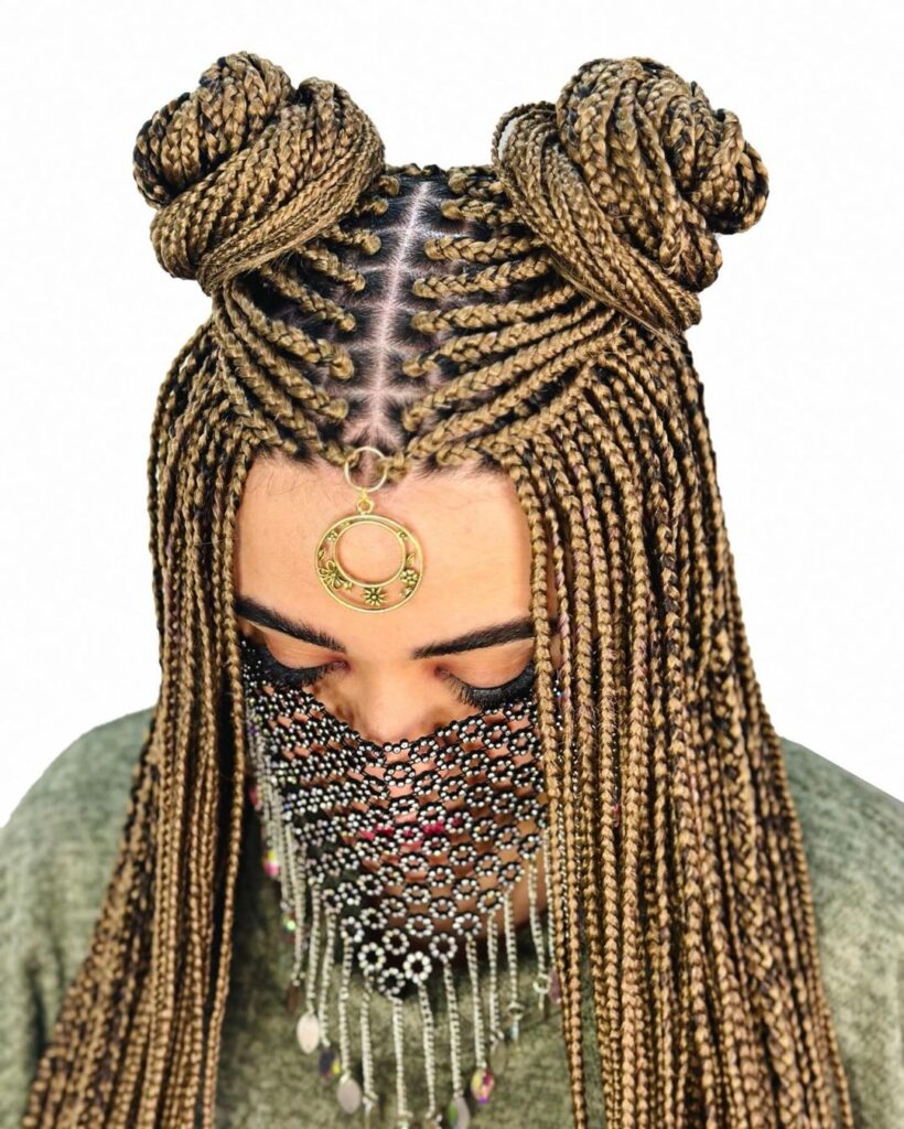 Box braids with two front accent braids