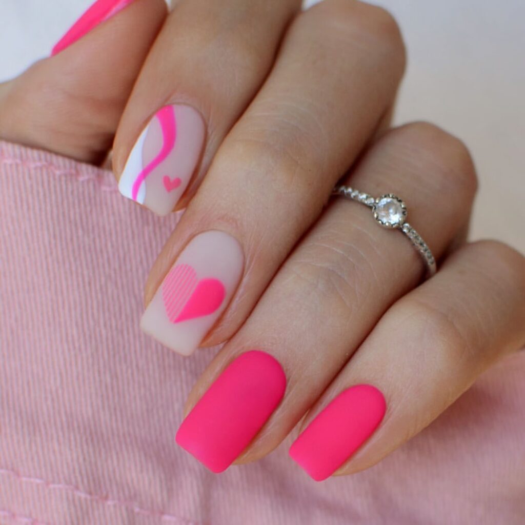 Valentine pink square prom nails