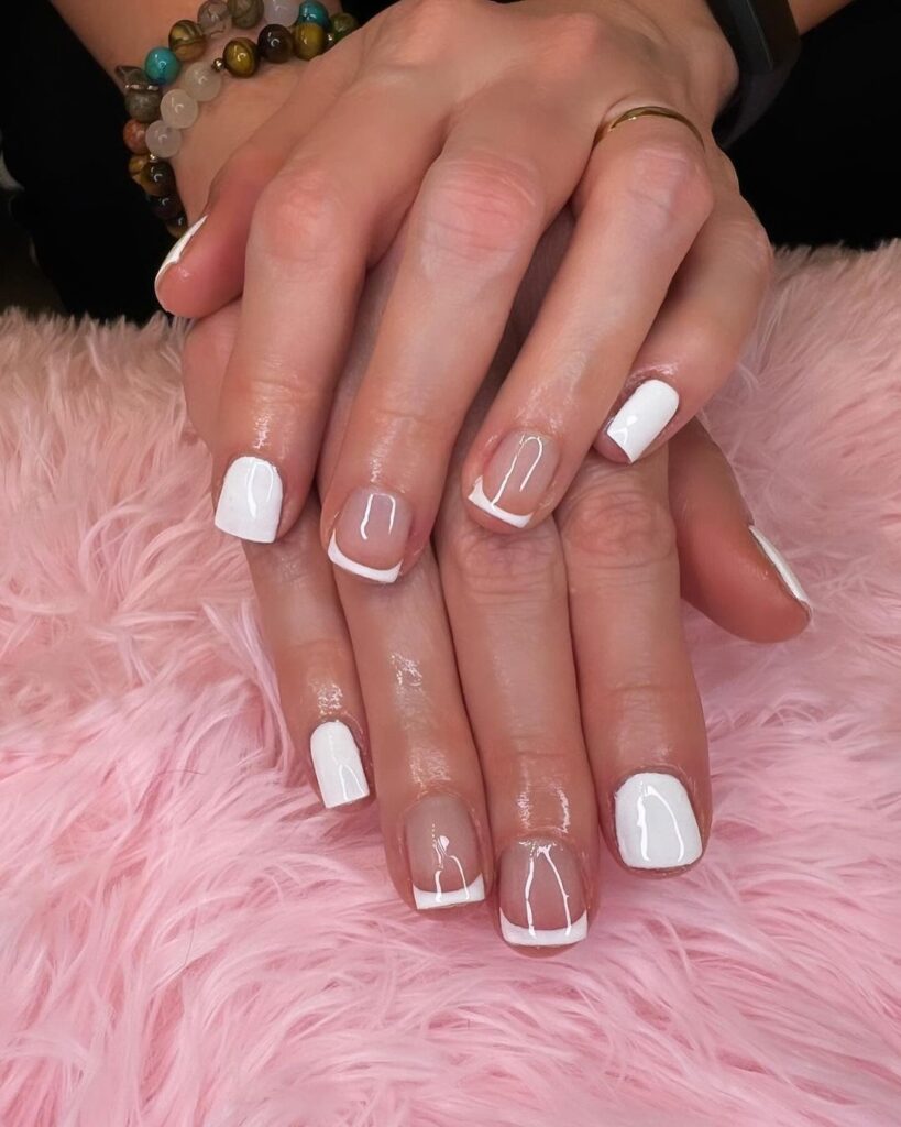 Short square nails in glossy white