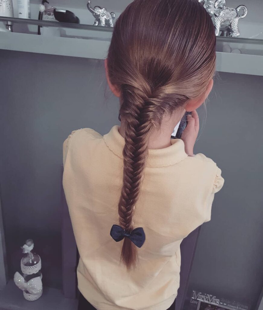 Fishtail braid, bow accessory, school-ready style