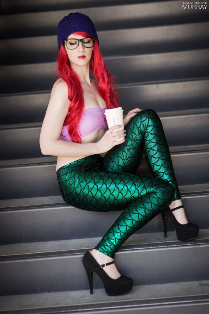 "Vibrant colorful leggings to complete your mermaid look."
