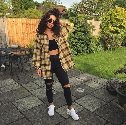 Matching flannel for a coordinated look.