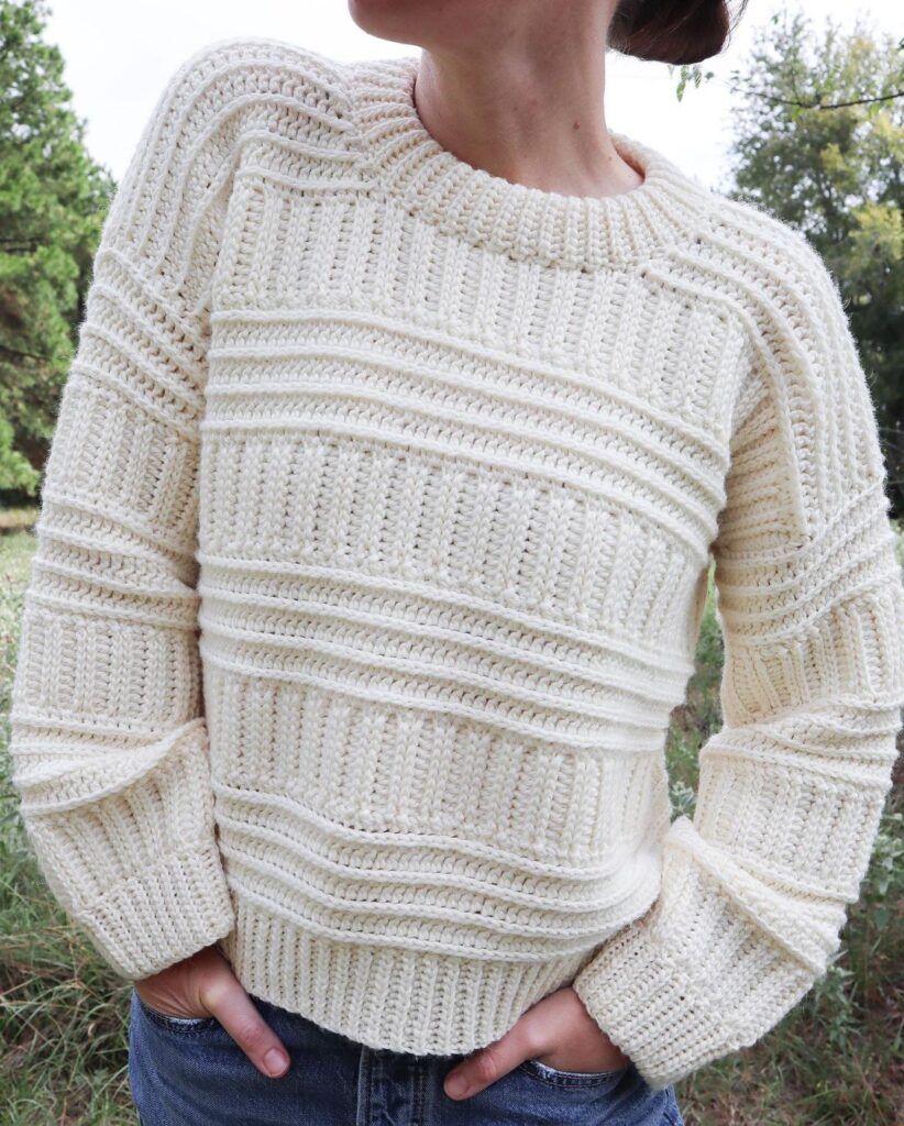 Pullover sweater, stylishly relaxed vibe.