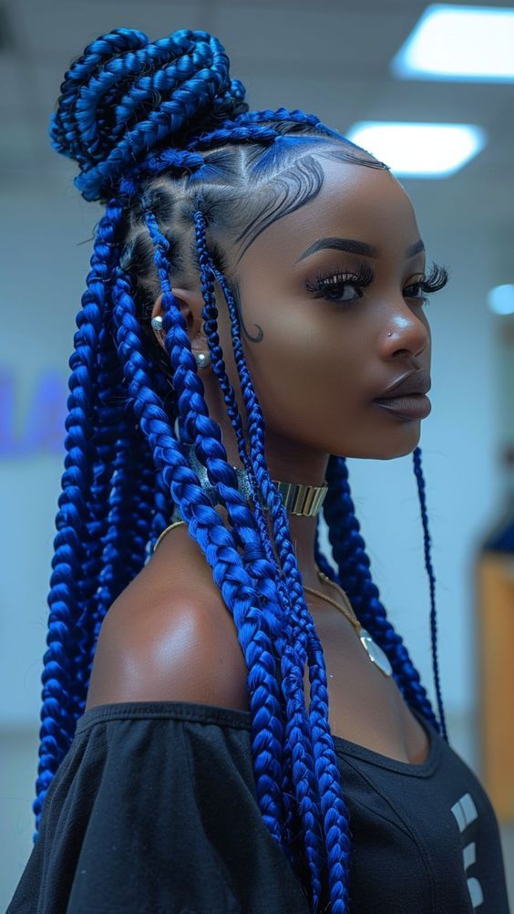 Bold Blue Braids for Statement
