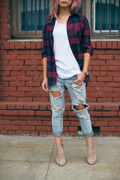 "Classic flannel shirts with distressed jeans for a laid-back vibe."