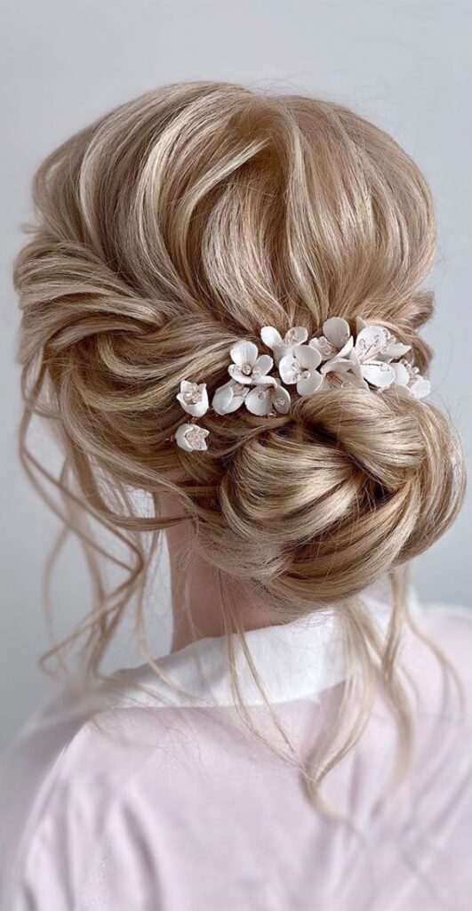 Romantic floral low bun