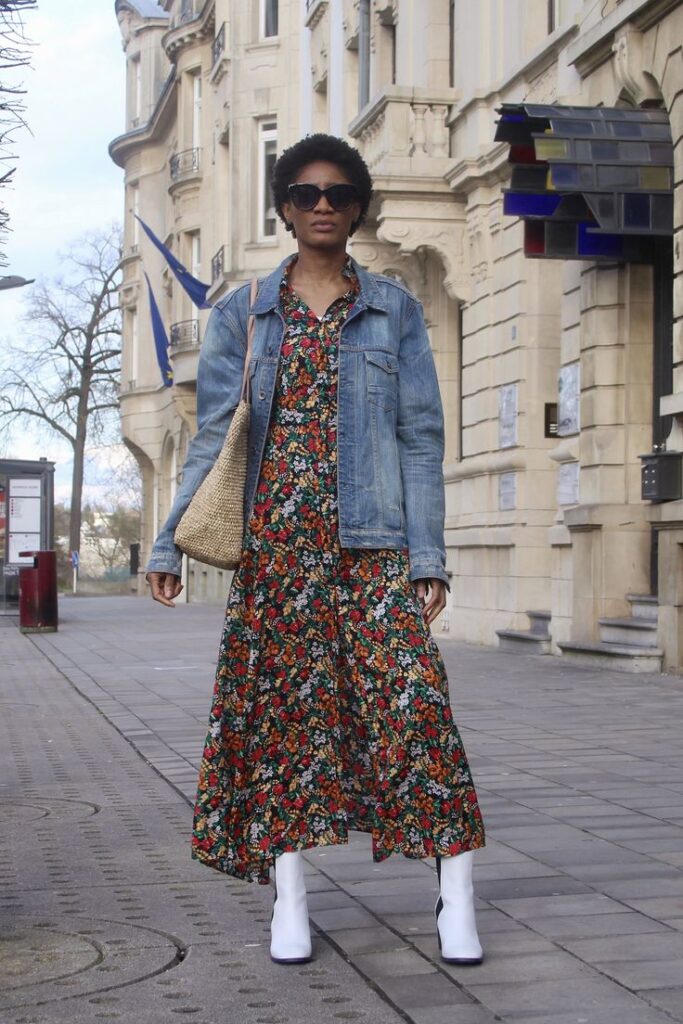 "Lovely floral midi dress paired with ankle boots for a perfect fall look."