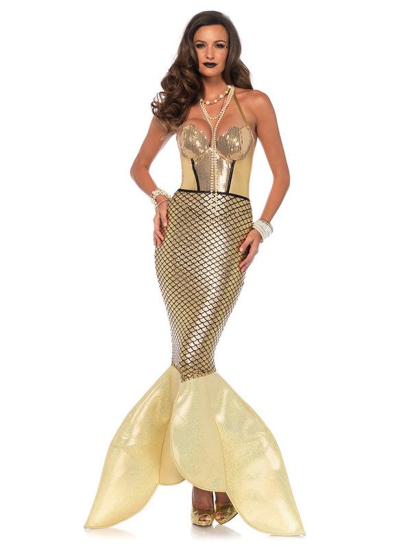 "Shimmering gold mermaid costume to catch everyone's eye."
