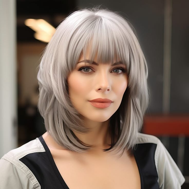 Shoulder-Length Grey Bob Style
