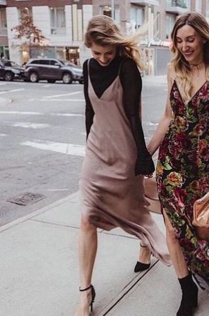 Trendy layered slip dresses for fall