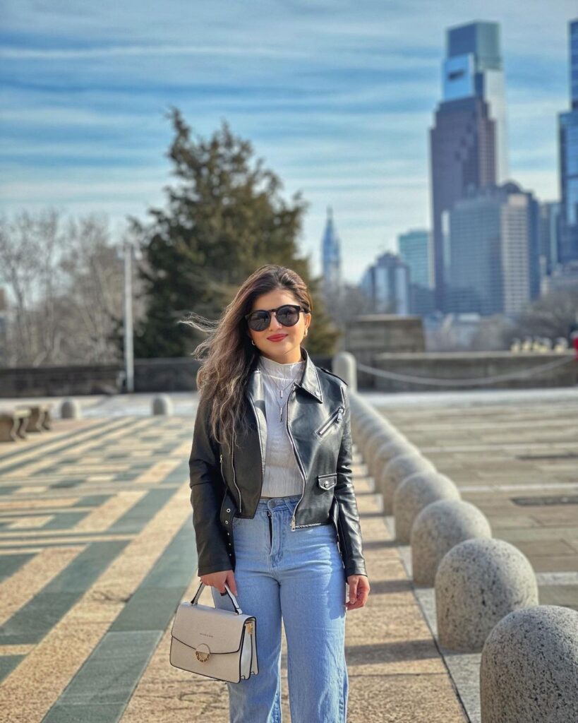 Classic leather jackets paired with denim.
