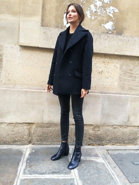 "Chic peacoats paired with ankle boots for an elegant winter ensemble."