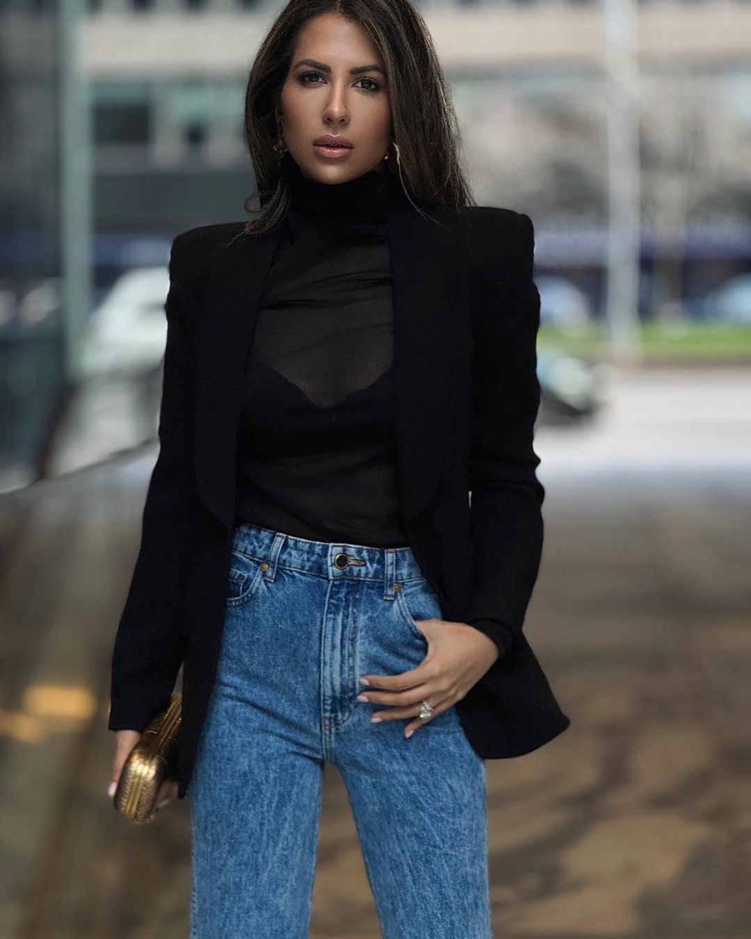 Chic sheer blouse layered over camisole