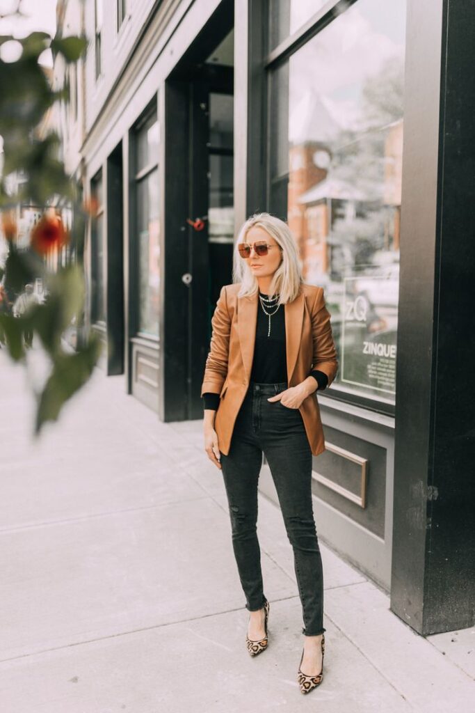 "Soft suede jackets layered over black jeans for a chic touch."